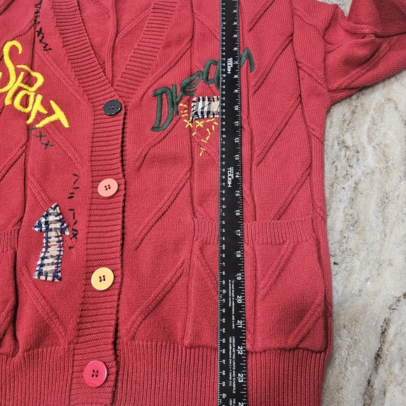 Ebossy Red Embroidered Cardigan Sweater Colorful Buttons Women’s Large - Picture 8 of 9